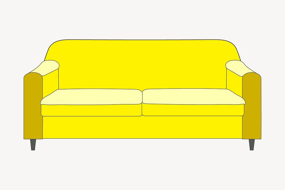 Yellow couch sticker, furniture illustration vector. Free public domain CC0 image.