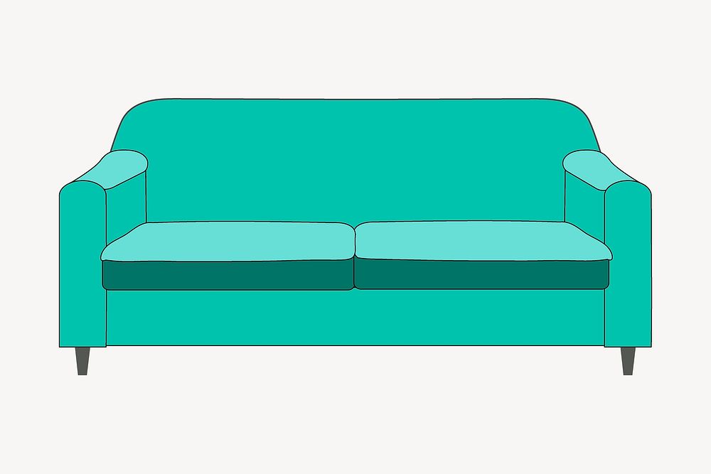 Turquoise loveseat sofa, furniture illustration. Free public domain CC0 image.