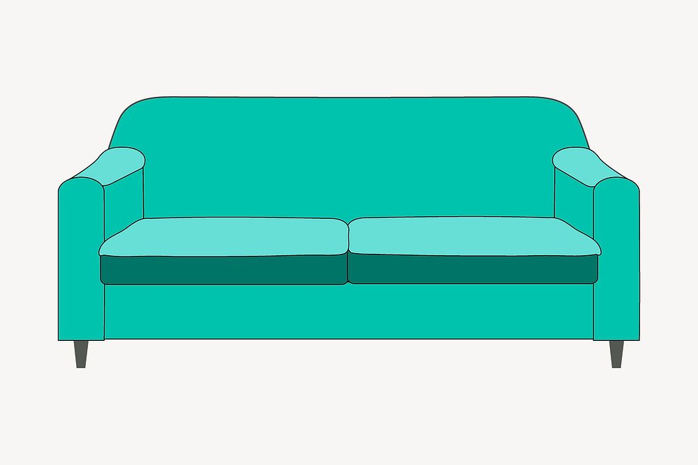 Green couch clipart, furniture illustration psd. Free public domain CC0 image.