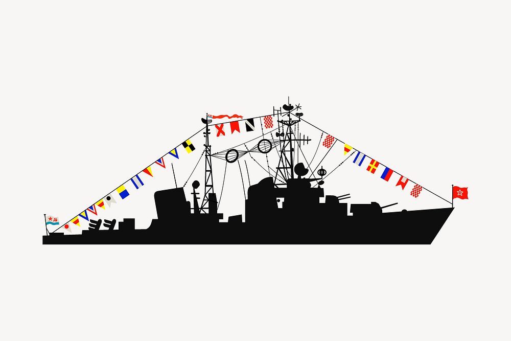 Warship silhouette sticker, vehicle illustration vector. Free public domain CC0 image.