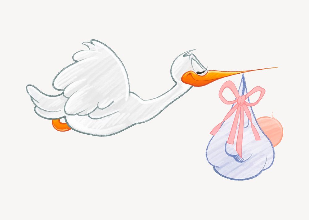 Flying stork baby sticker, animal illustration vector. Free public domain CC0 image.