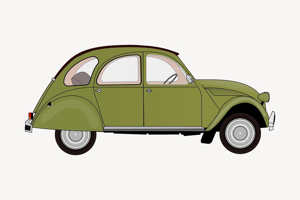 Green classic car, transportation illustration. Free public domain CC0 image.