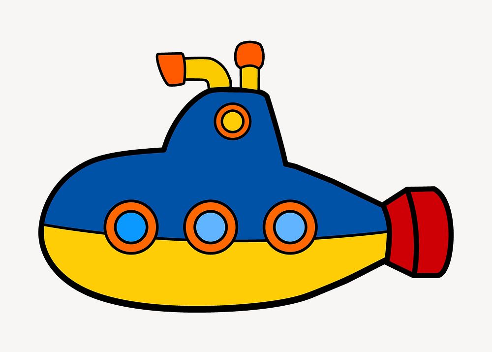 Cartoon submarine, transportation, vehicle illustration. Free public domain CC0 image.