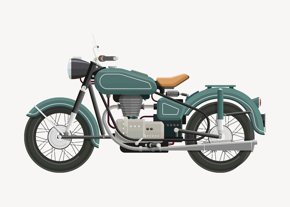 Classic green motorbike, vehicle illustration. Free public domain CC0 image.