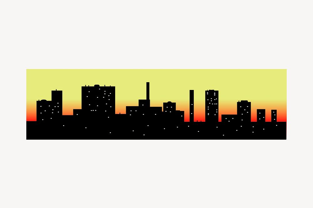 City sunset silhouette clipart illustration vector. Free public domain CC0 image.