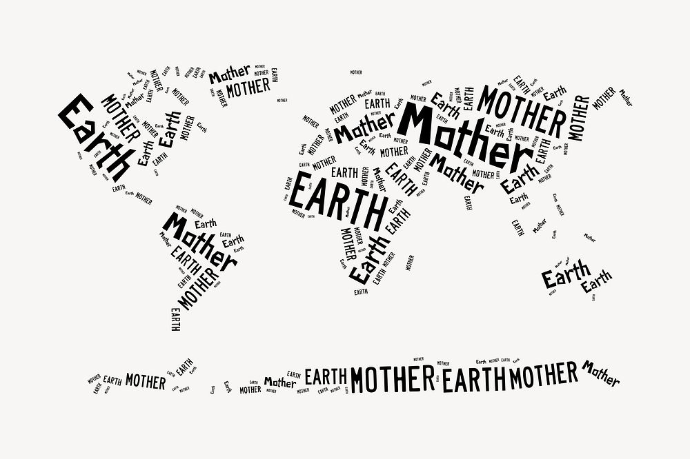 Typography world map sticker, mother earth text psd. Free public domain CC0 image.