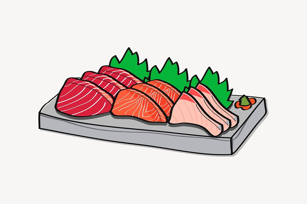 Japanese sashimi sticker, Asian food illustration psd. Free public domain CC0 image.