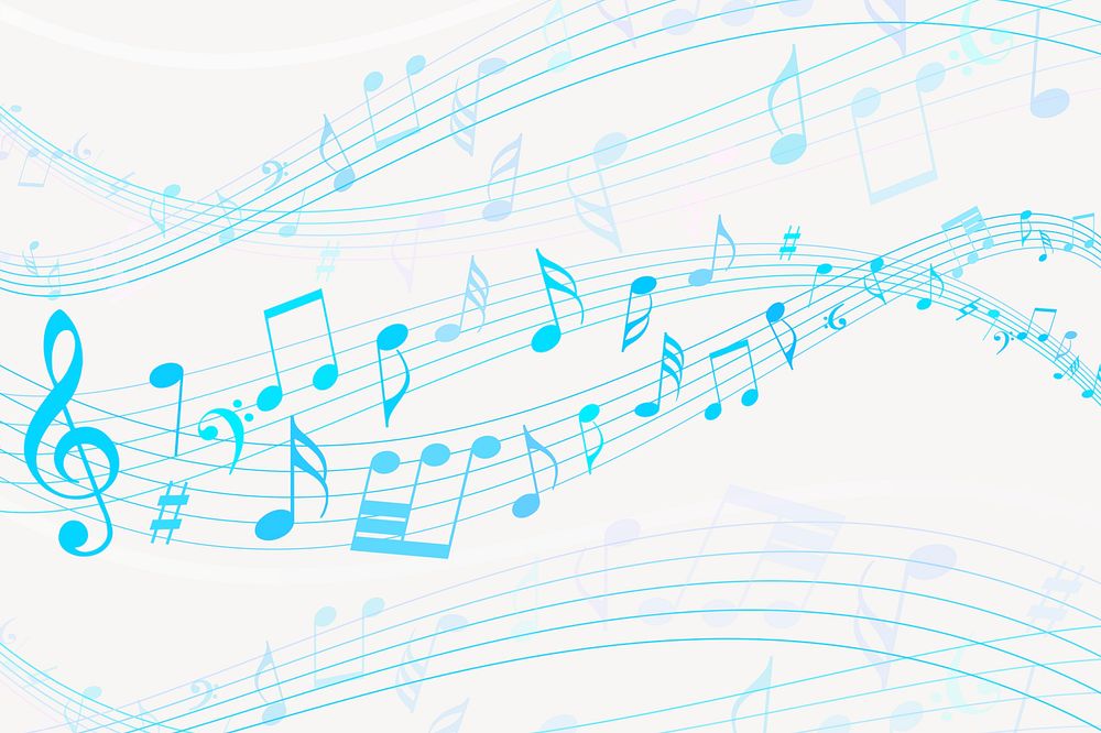 Musical notes background, blue design psd. Free public domain CC0 image.