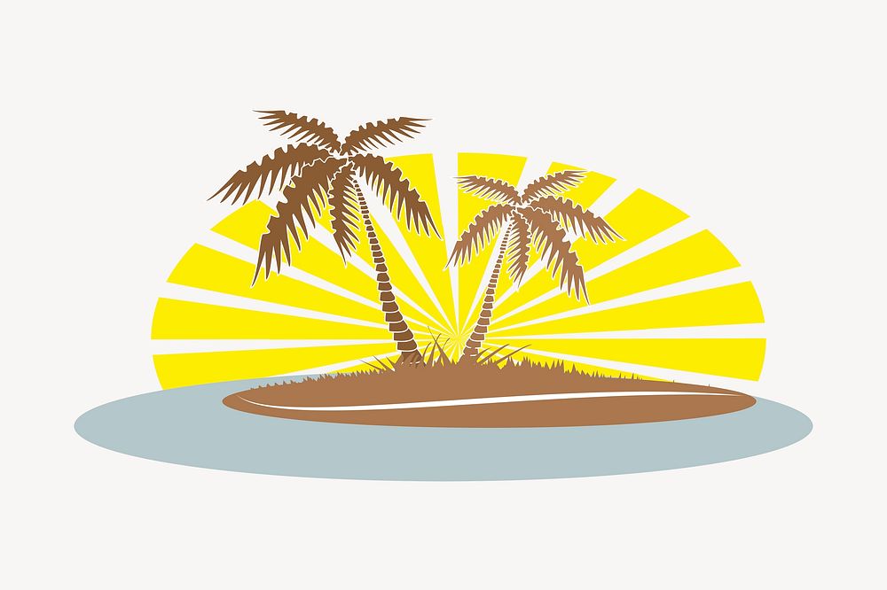 Tropical island sticker, summer illustration psd. Free public domain CC0 image.