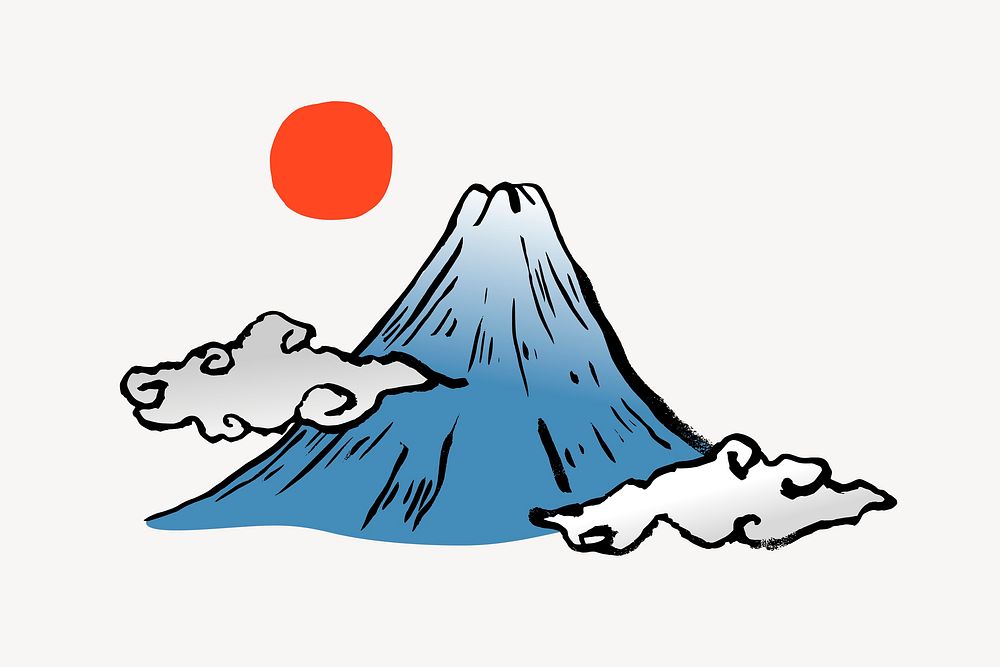 Volcanic mountain sticker, Japanese illustration vector. Free public domain CC0 image.