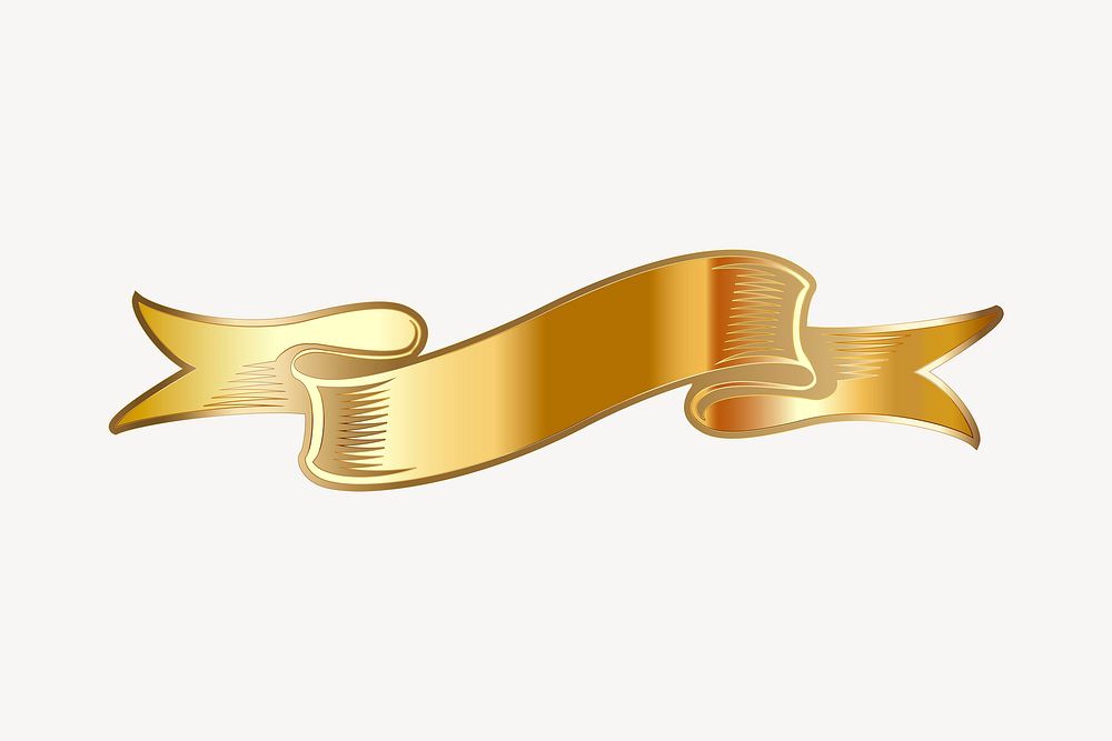 Gold ribbon banner clipart, decorative illustration psd. Free public domain CC0 image.