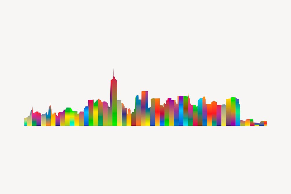 Rainbow cityscape sticker, architecture illustration vector. Free public domain CC0 image.