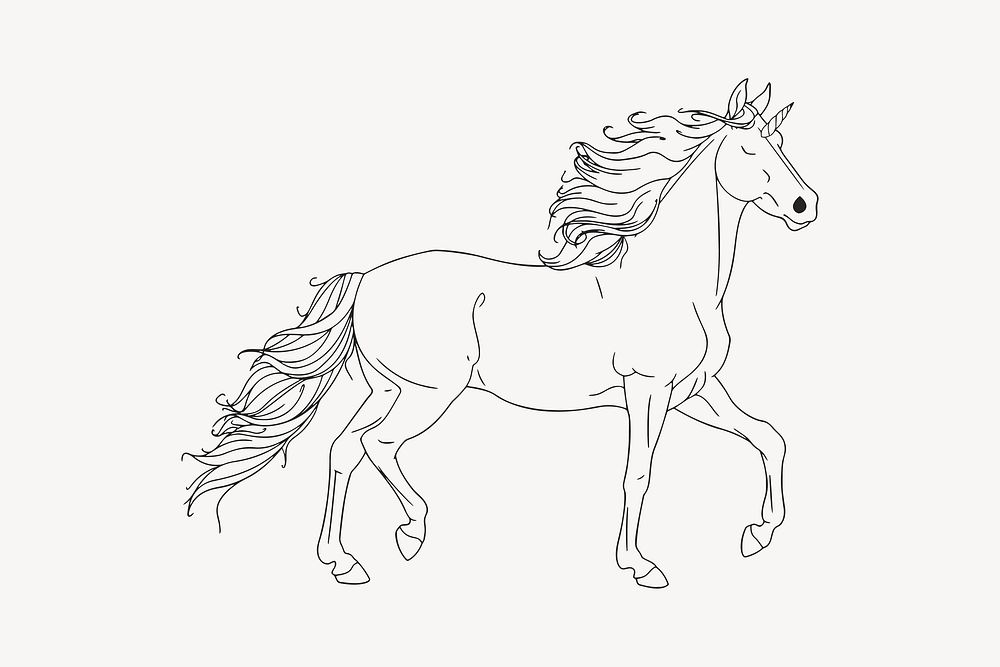 Running horse drawing, animal illustration vector. Free public domain CC0 image.