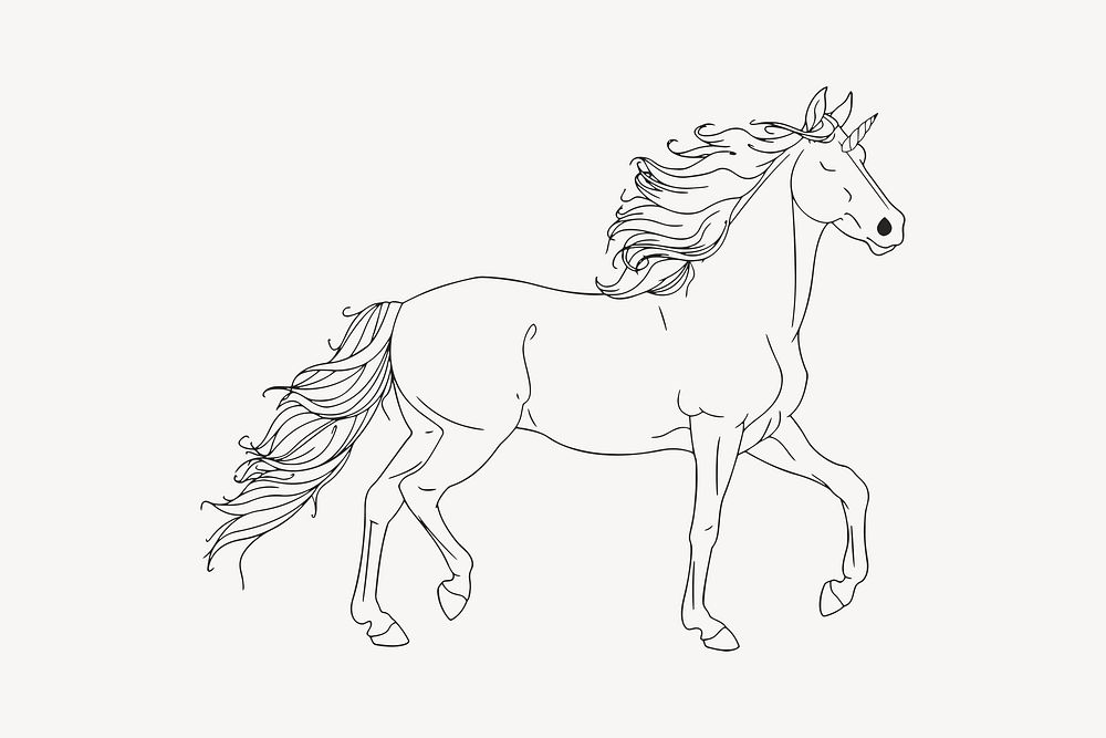 Running horse drawing, animal illustration. Free public domain CC0 image.
