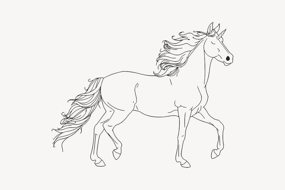 Running horse drawing, animal illustration psd. Free public domain CC0 image.