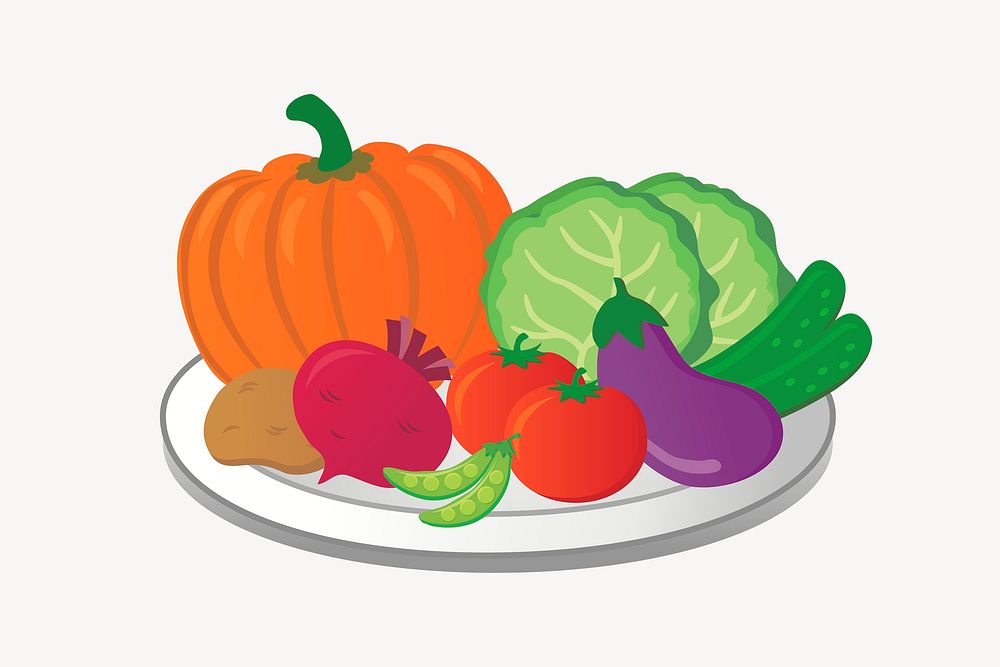 Vegetables plate clipart, superfood illustration psd. Free public domain CC0 image.