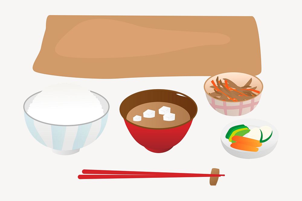 Japanese lunch clipart, food illustration. Free public domain CC0 image.