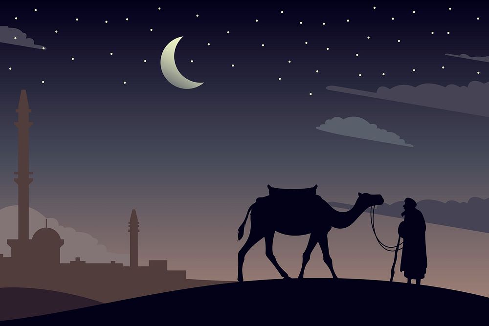 Egyptian desert background, silhouette aesthetic illustration psd. Free public domain CC0 image.