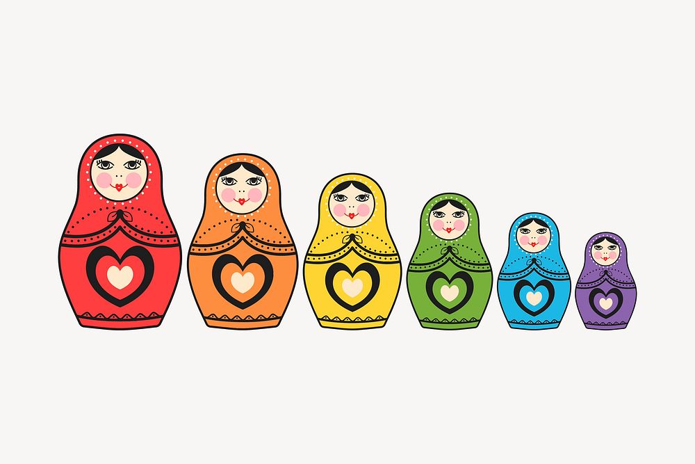 Matryoshka Russian dolls sticker, object illustration vector. Free public domain CC0 image.