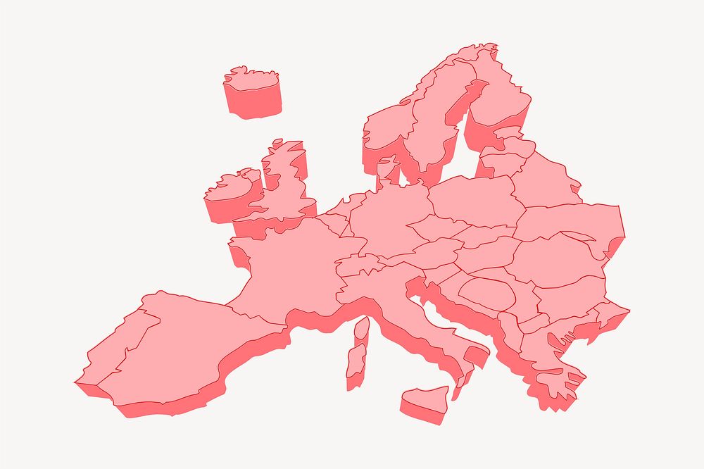 European map clipart, pink illustration vector. Free public domain CC0 image.