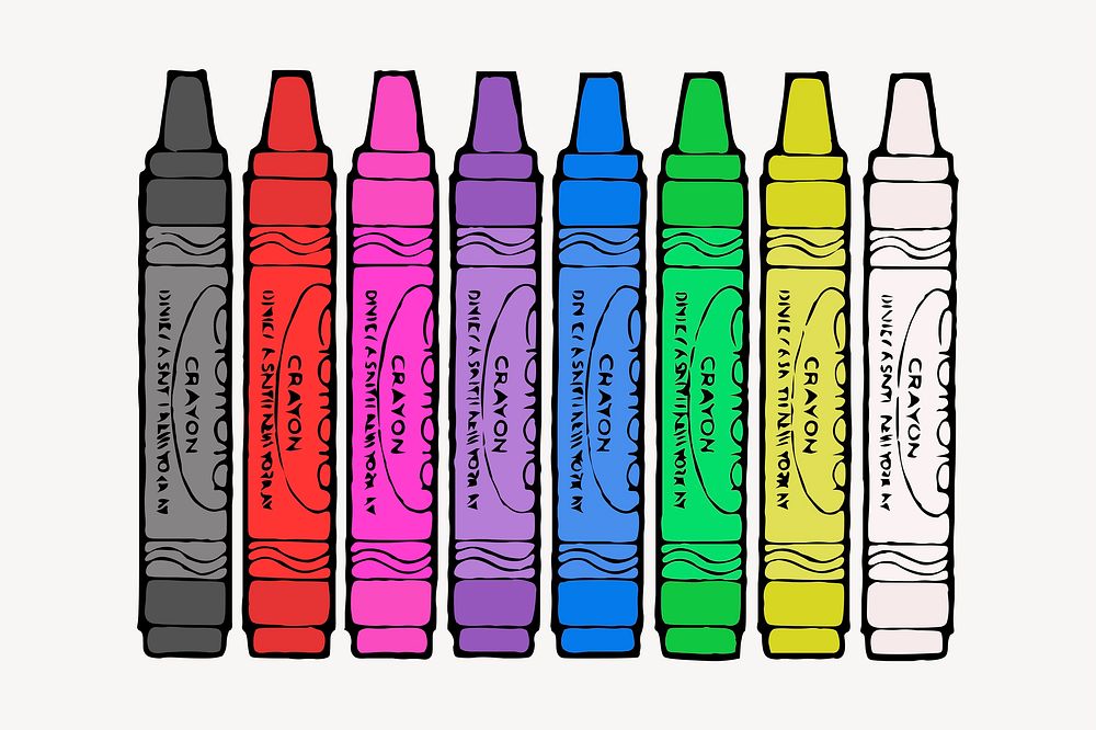 Colorful crayons clipart, stationery illustration vector. Free public domain CC0 image.