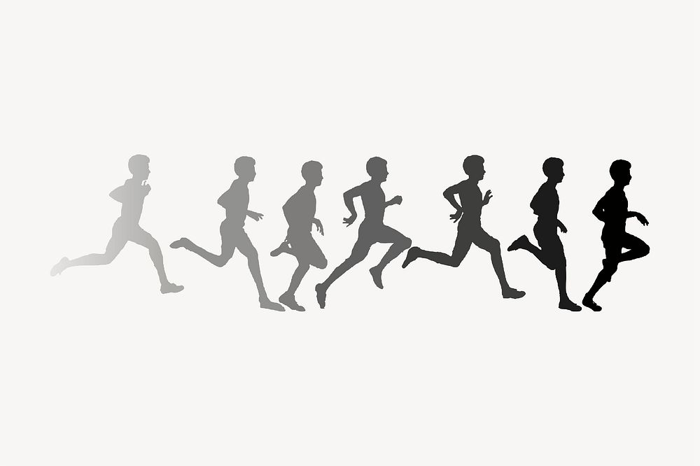 People running silhouette clipart, health illustration psd. Free public domain CC0 image.