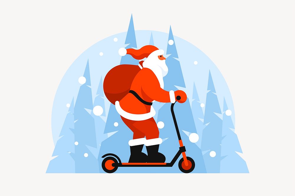 Santa on scooter clipart, Christmas illustration vector. Free public domain CC0 image.