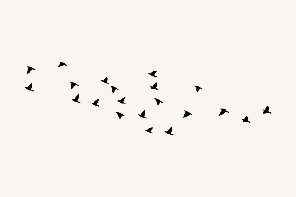 Birds flying silhouette clipart, animal illustration. Free public domain CC0 image.