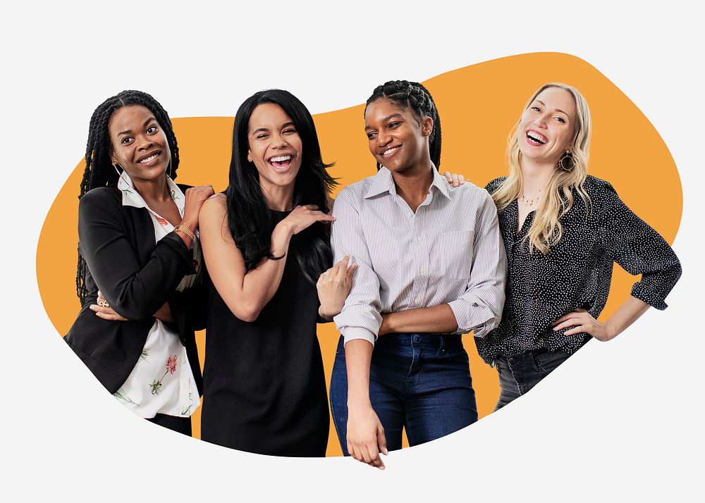Businesswomen blob shape badge, diversity photo