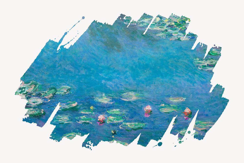 Water Lilies, brush stroke reveal sticker, famous painting by Claude Monet psd, remixed by rawpixel