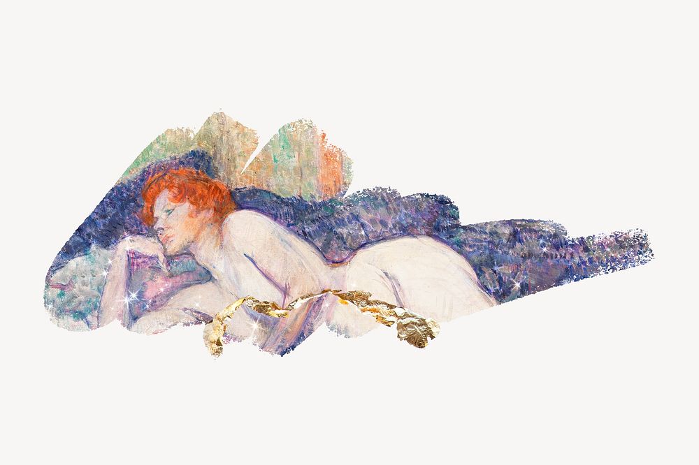 Nude woman on couch, brush stroke reveal, Henri de Toulouse&ndash;Lautrec's artwork, remixed by rawpixel.