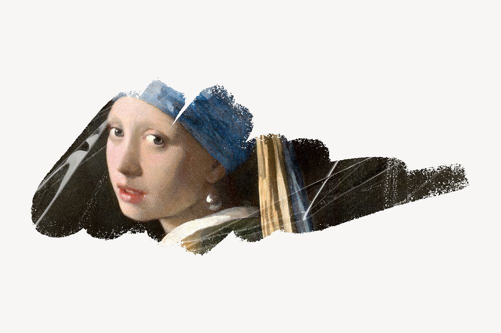Girl with a Pearl Earring, brush stroke reveal, famous painting by Johannes Vermeer, remixed by rawpixel. 