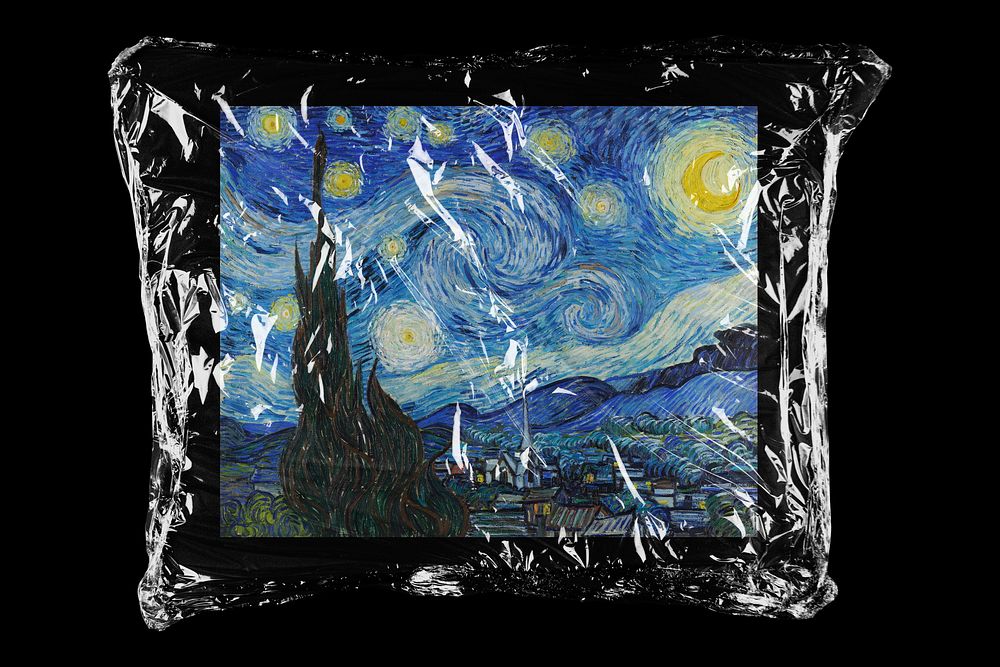 The Starry Night artwork in plastic, black background, remixed by rawpixel