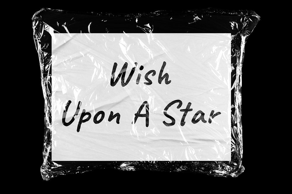 Wish upon a star handwritten quote, black background