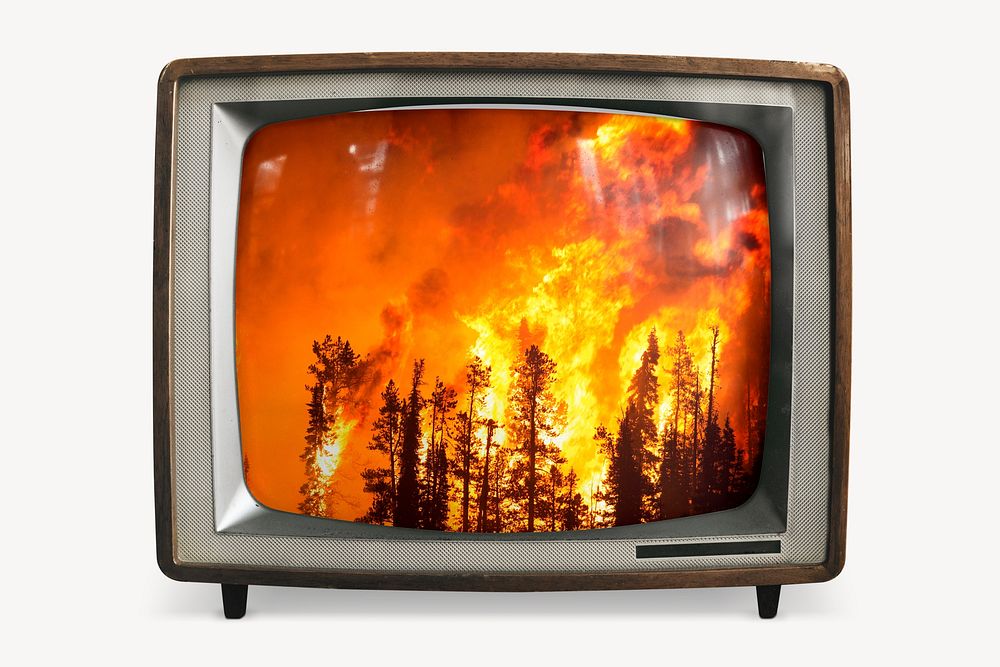 Wildfire on retro television, global warming photo