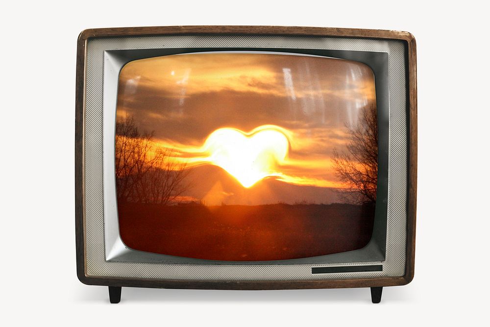 Heart sunset on retro television, nature aesthetic photo