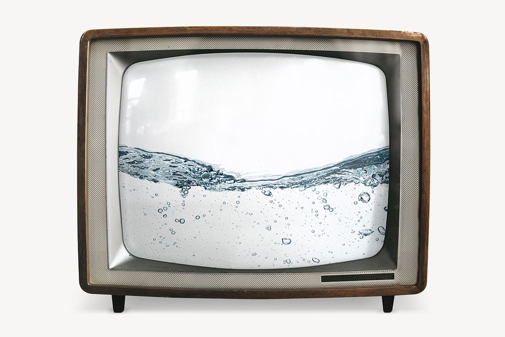 Clear water on retro television, texture photo