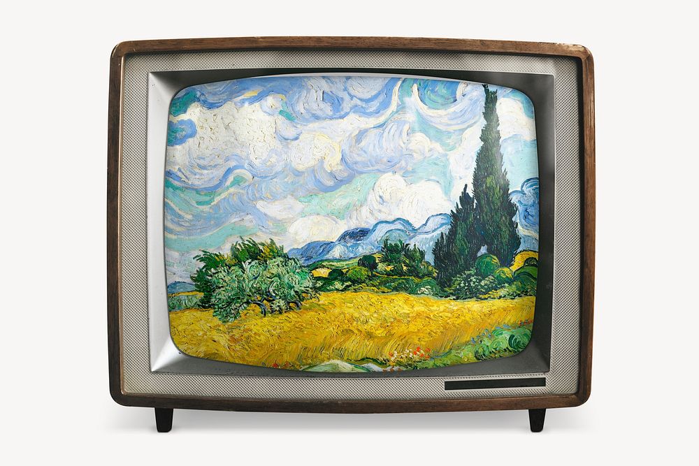 Wheat field on retro television, Vincent Van Gogh's famous painting