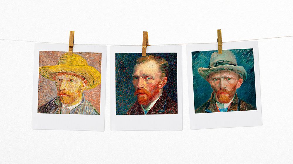 Vincent Van Gogh's famous self-portraits instant photos mood board, remixed by rawpixel