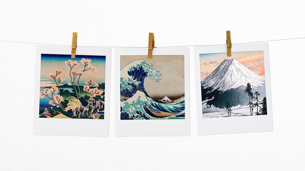 Famous Japanese traditional paintings on instant photos, remixed by rawpixel