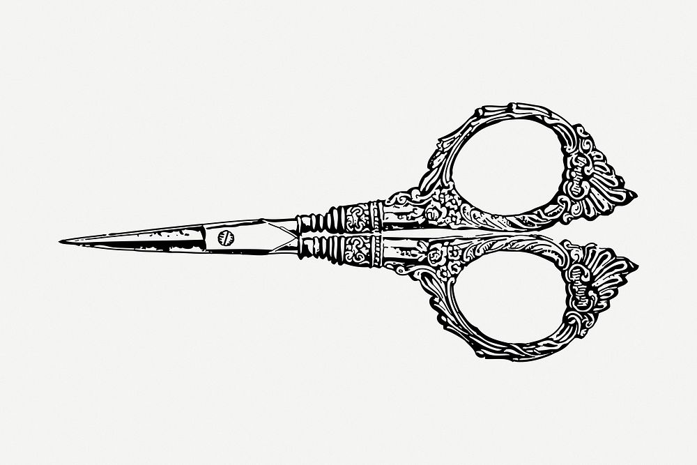 Ornate scissors drawing, vintage stationery illustration psd. Free public domain CC0 image.