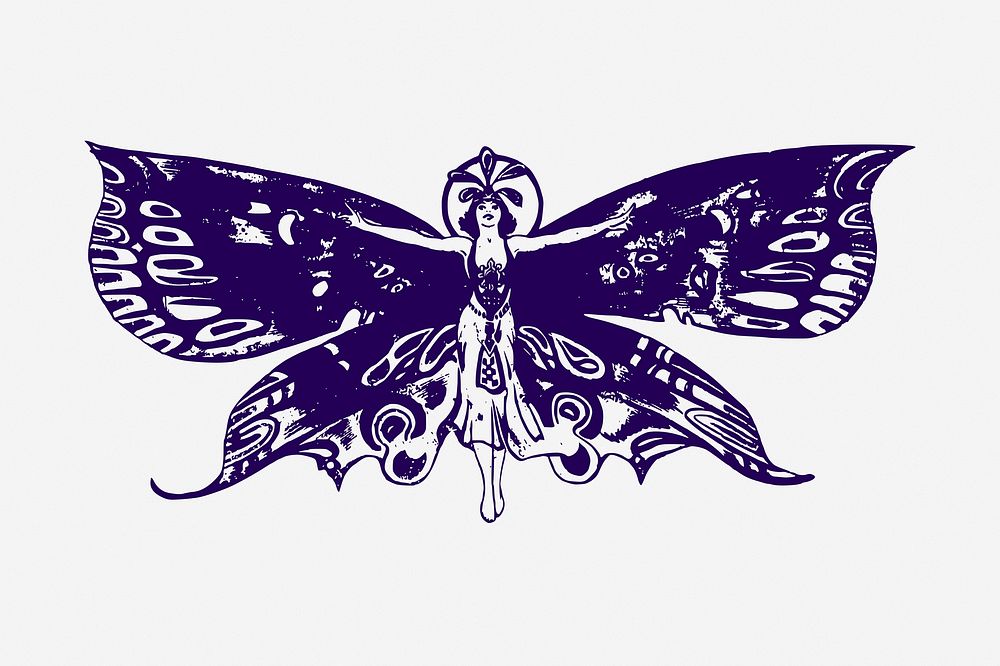 Butterfly fairy drawing, vintage mythical creature illustration. Free public domain CC0 image.