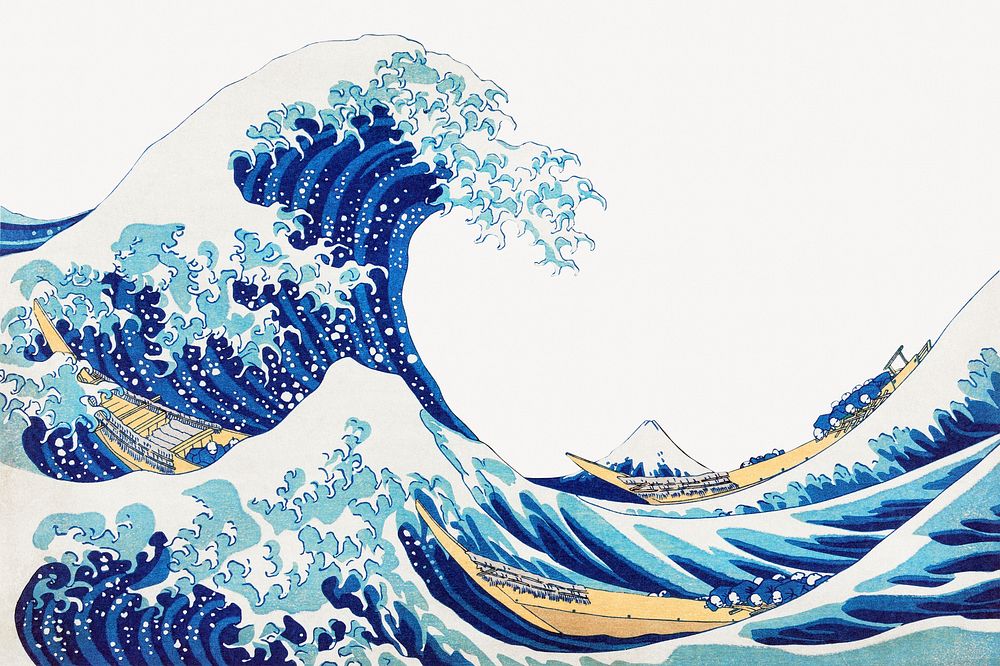 Hokusai's The Great Wave off Kanagawa background, remixed by rawpixel 
