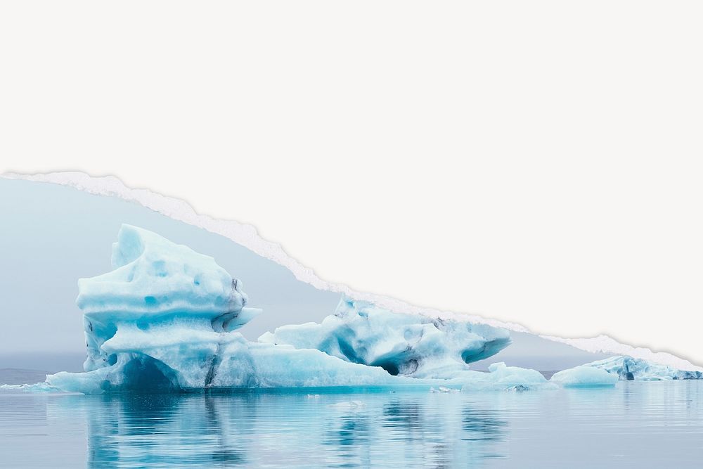 Melting iceberg, environment border background, ripped paper texture