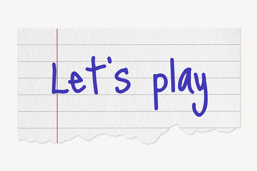 Let's play word, lined note paper collage element psd