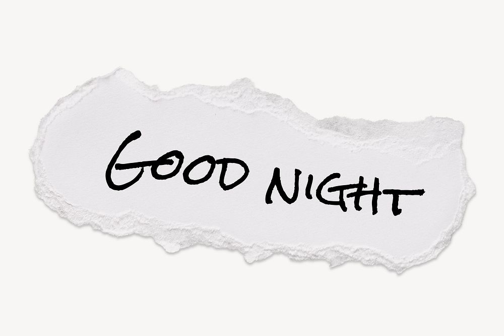 Good night word, ripped paper, white clipart