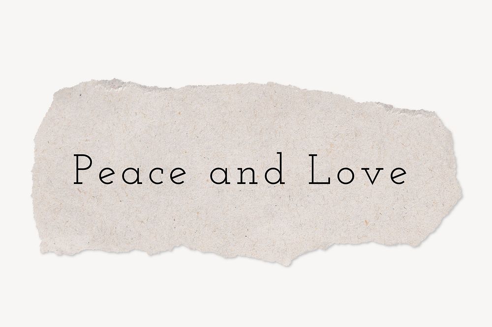 Peace and love word, torn paper, beige clipart