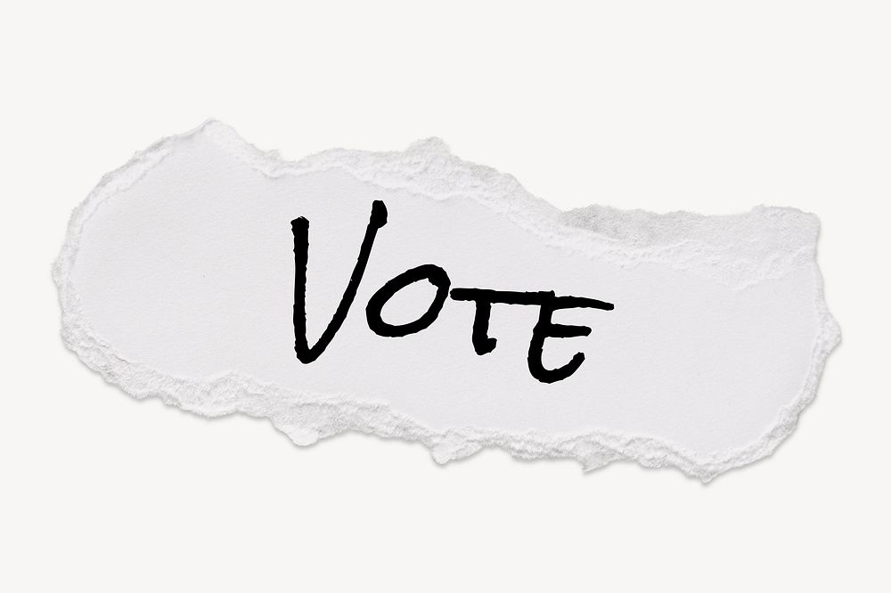 Vote word, typography on ripped paper, white collage element psd