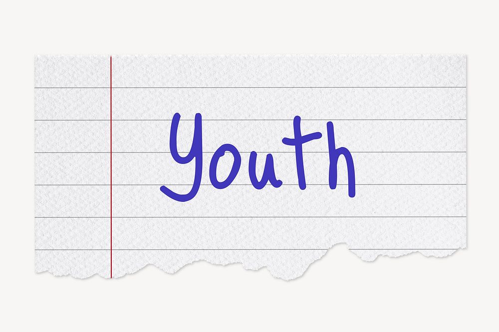 Youth word typography, torn stationery paper clipart
