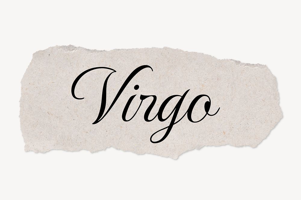 Virgo word typography, DIY torn paper collage element psd